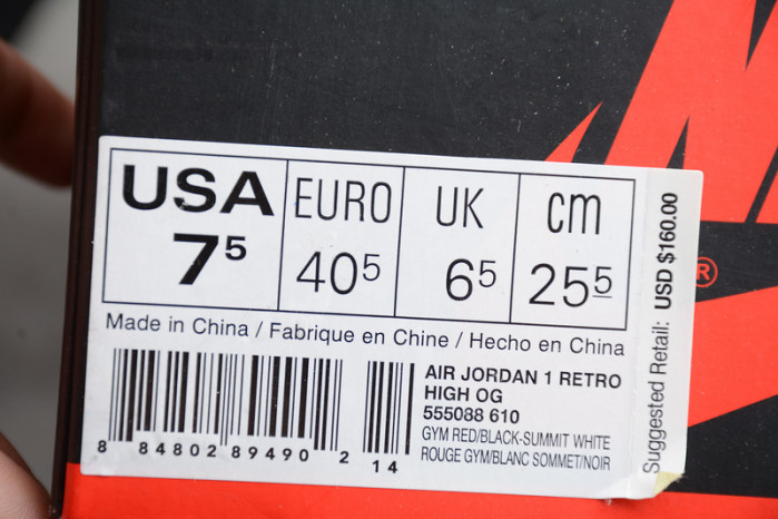 Air Jordan 1 Retro High OG Bred Toe 555088-610